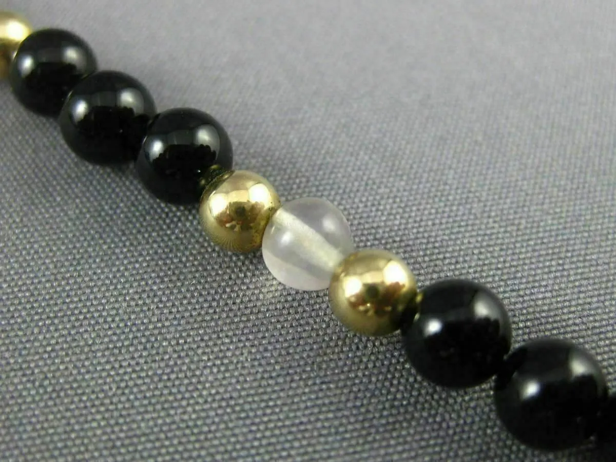 ESTATE AAA BLACK ONYX 14KT YELLOW GOLD 3D HANDCRAFTED BEAD BRACELET #25134