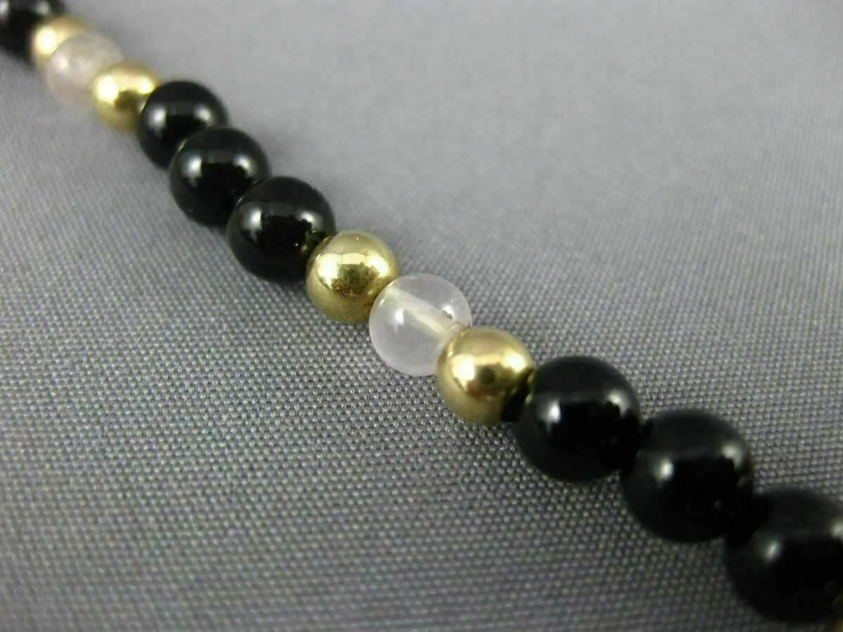 ESTATE AAA BLACK ONYX 14KT YELLOW GOLD 3D HANDCRAFTED BEAD BRACELET #25134