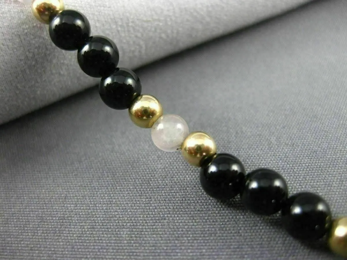 ESTATE AAA BLACK ONYX 14KT YELLOW GOLD 3D HANDCRAFTED BEAD BRACELET #25134