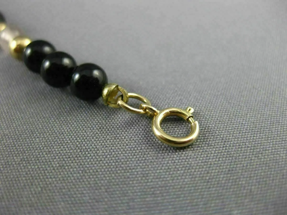 ESTATE AAA BLACK ONYX 14KT YELLOW GOLD 3D HANDCRAFTED BEAD BRACELET #25134