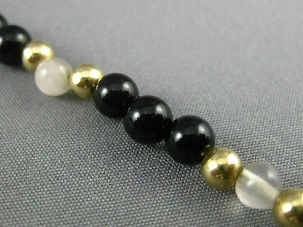 ESTATE AAA BLACK ONYX 14KT YELLOW GOLD 3D HANDCRAFTED BEAD BRACELET #25134