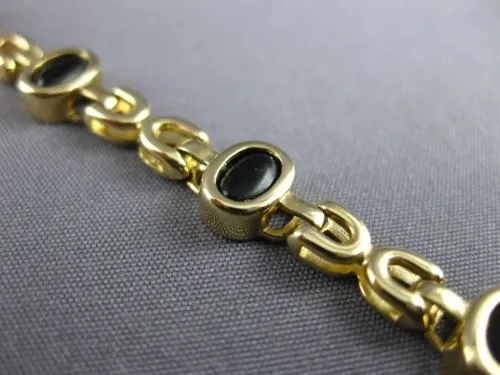 ESTATE LONG AAA CABOCHON BLACK ONYX 14KT YELLOW GOLD HANDCRAFTED BRACELET #22738