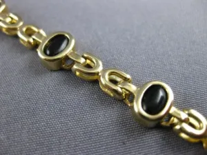 ESTATE LONG AAA CABOCHON BLACK ONYX 14KT YELLOW GOLD HANDCRAFTED BRACELET #22738