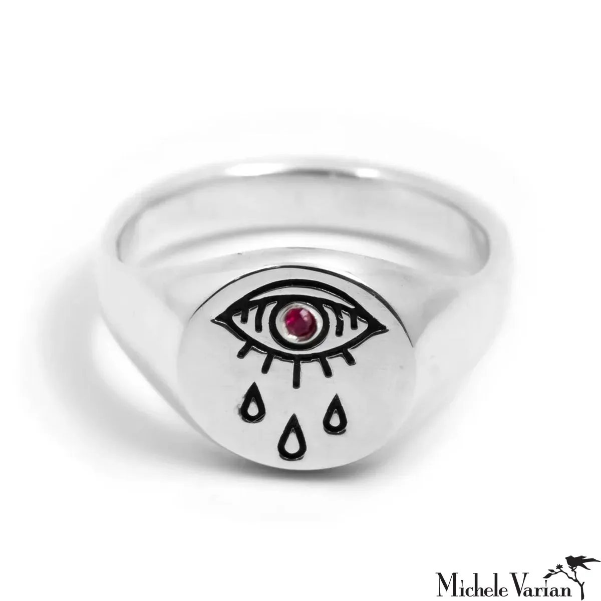 Evil Eye Teardrop Signet Ring