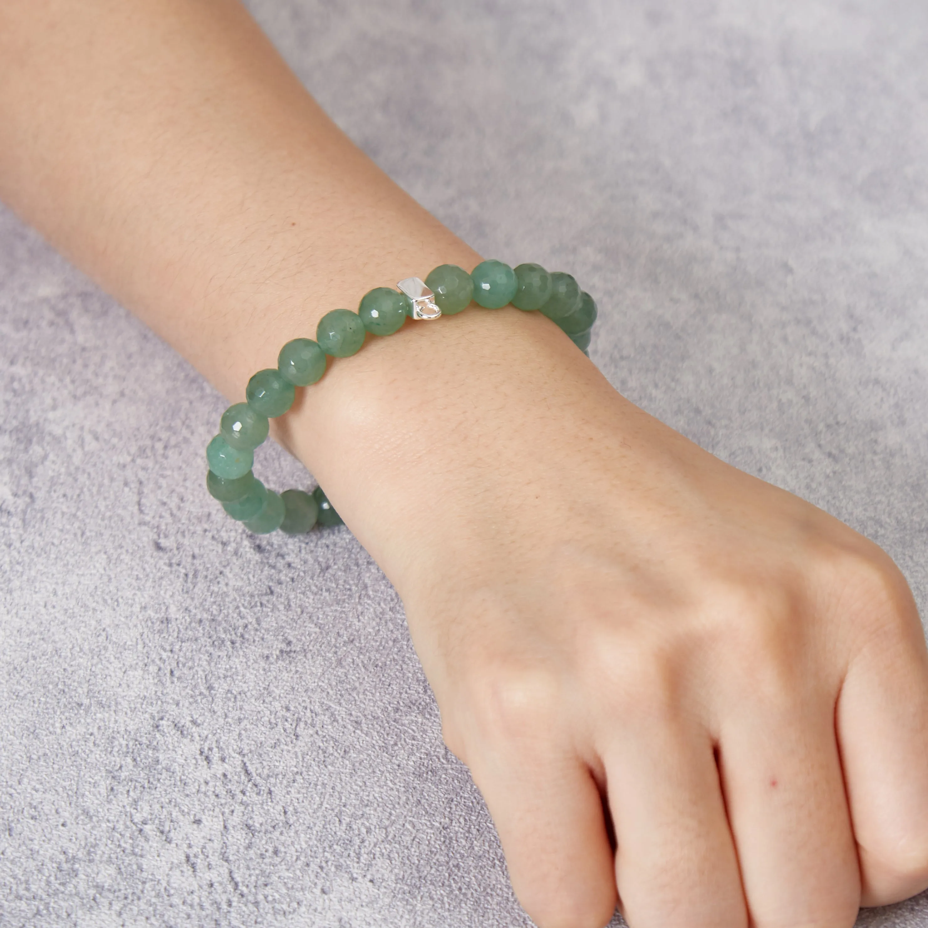 Faceted Green Aventurine Gemstone Stretch Bracelet with Charm Created with Zircondia® Crystals