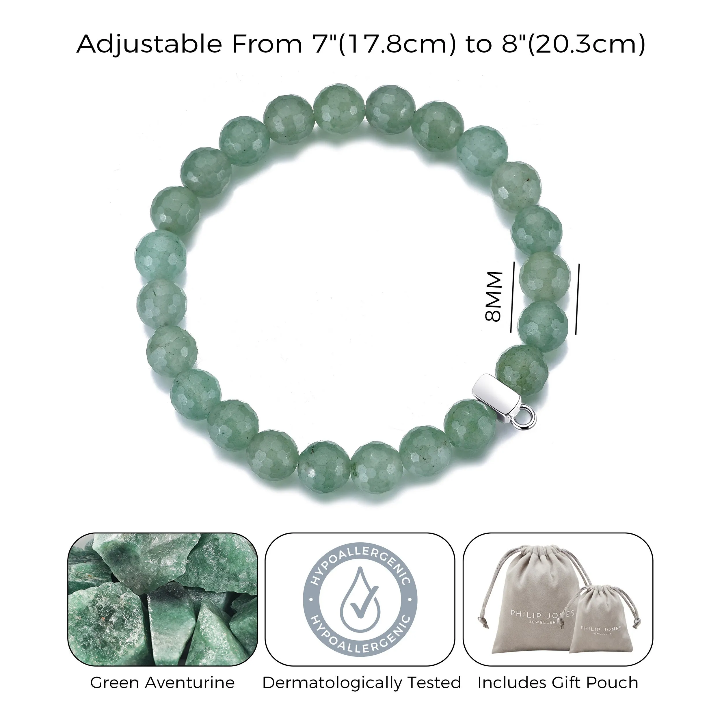 Faceted Green Aventurine Gemstone Stretch Bracelet with Charm Created with Zircondia® Crystals