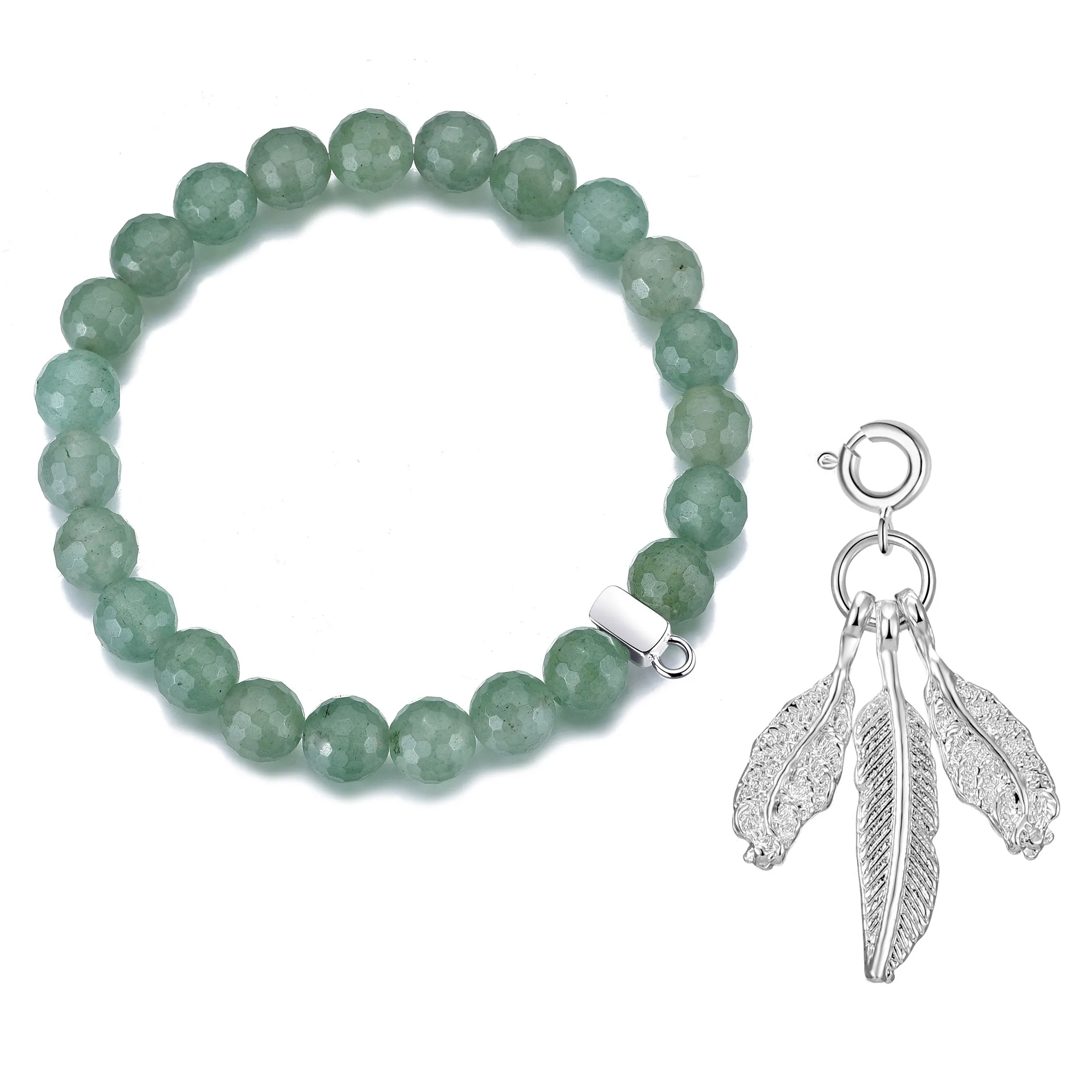 Faceted Green Aventurine Gemstone Stretch Bracelet with Charm Created with Zircondia® Crystals