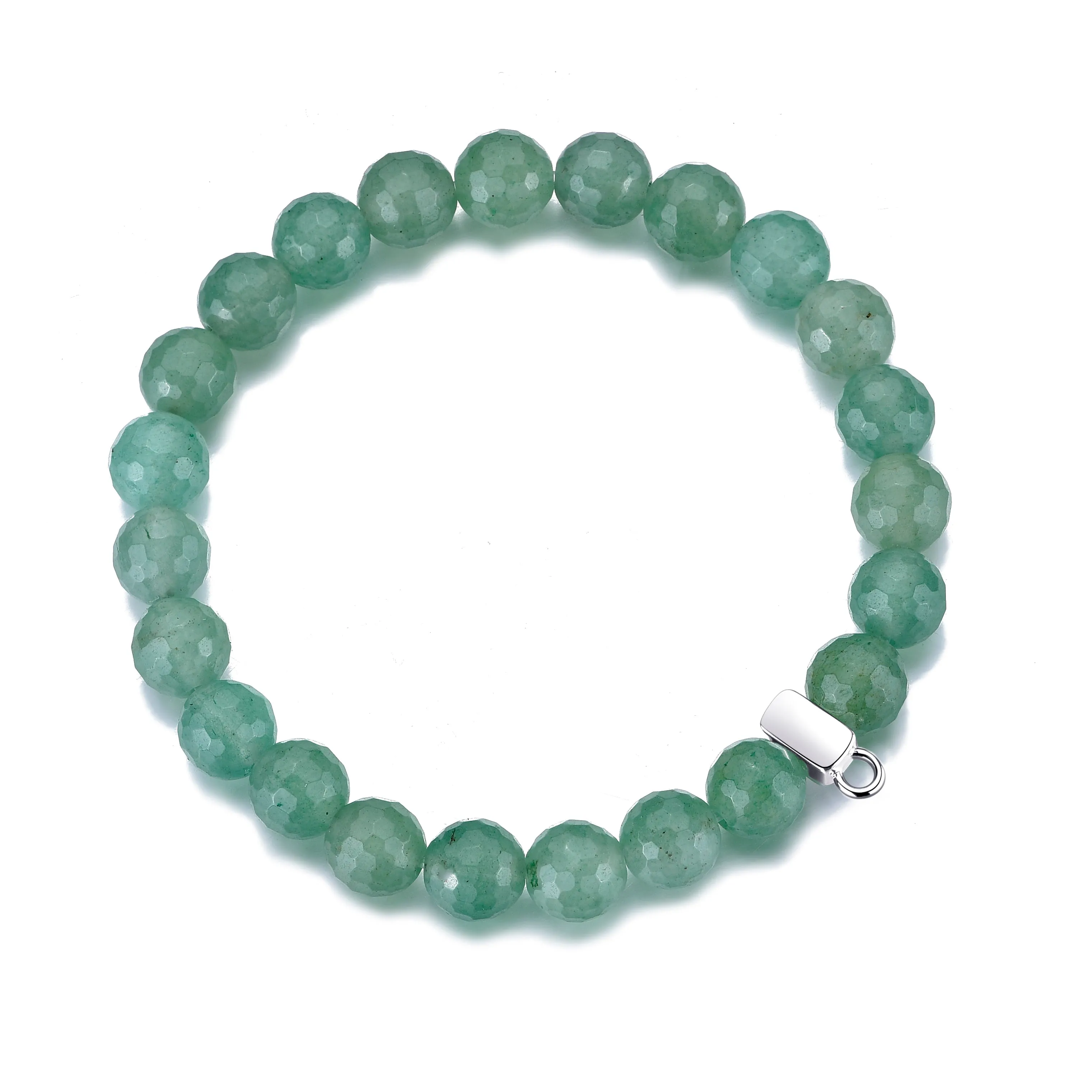 Faceted Green Aventurine Gemstone Stretch Bracelet with Charm Created with Zircondia® Crystals