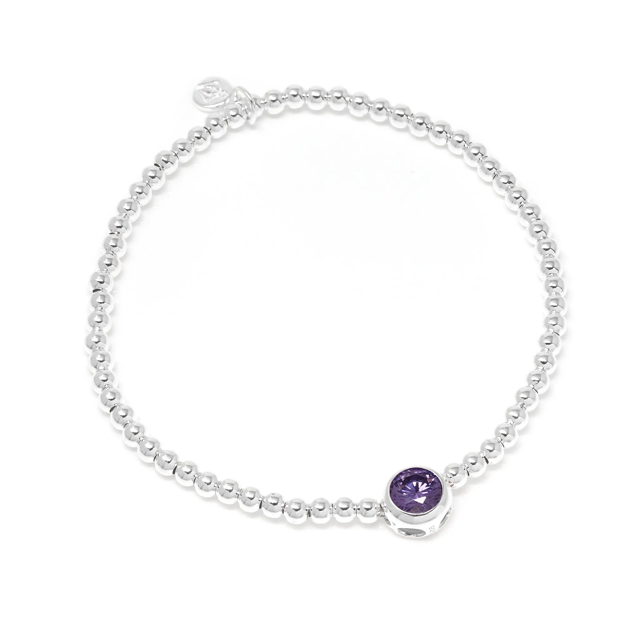 February Mini Baby Birthstone Bracelet - Sterling Silver