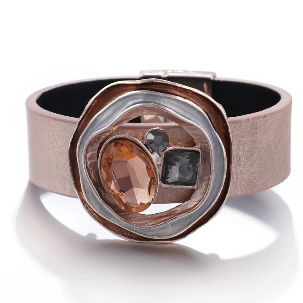 Gemstone Bangle Bracelet With Magnetic Buckle