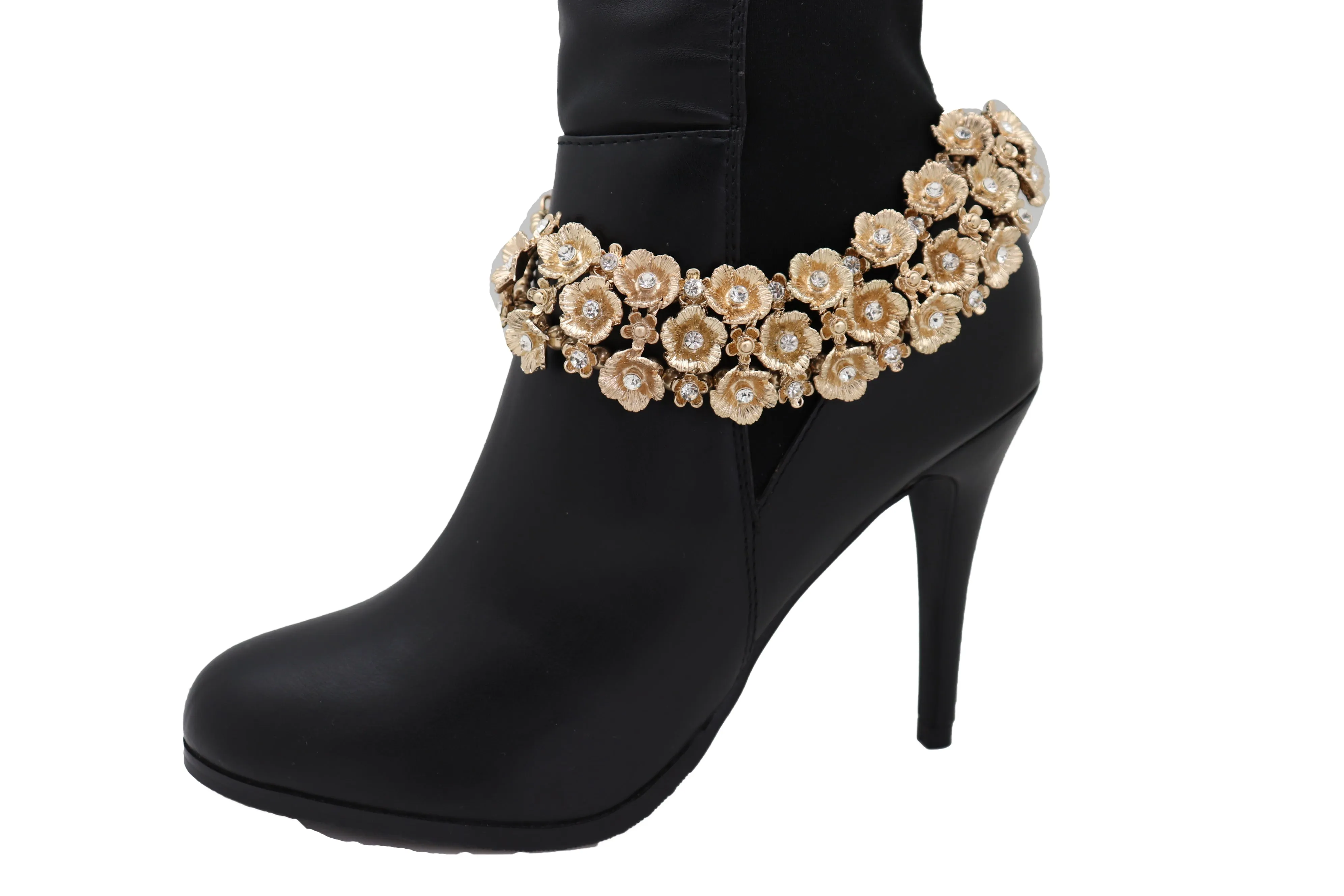 Gold Metal Chain Boot Bracelet Western Bling Flower Anklet Charm Bridal