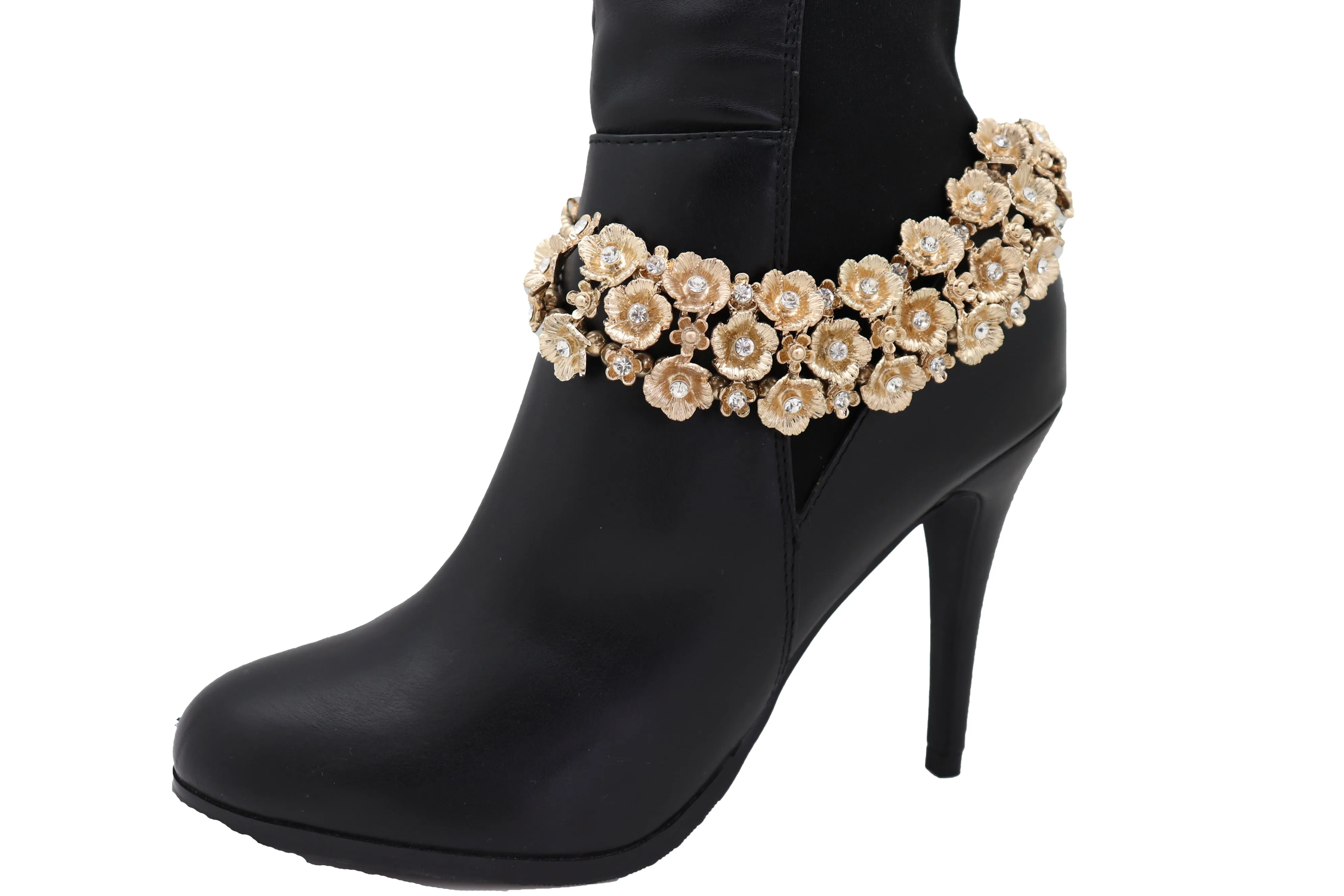 Gold Metal Chain Boot Bracelet Western Bling Flower Anklet Charm Bridal