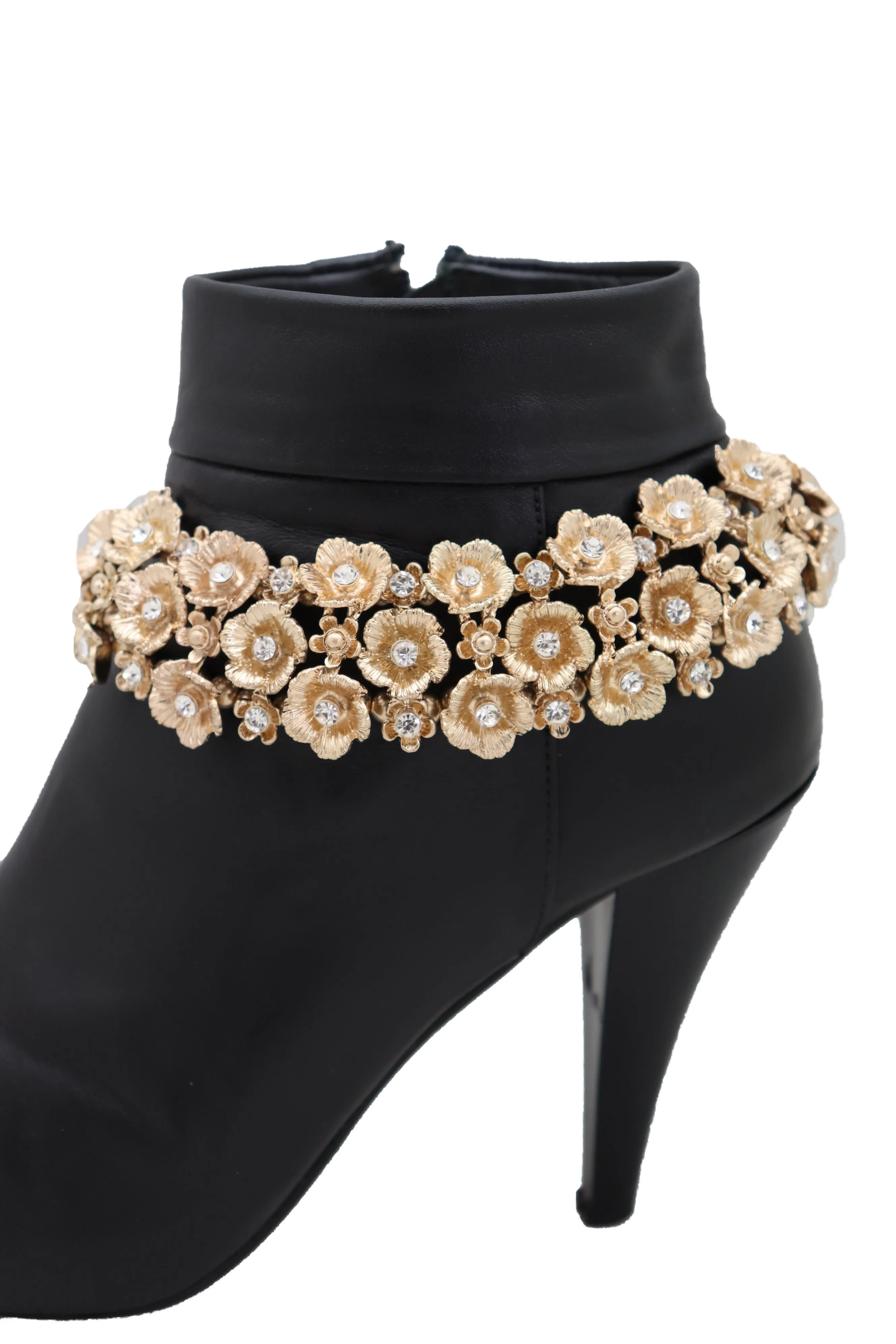 Gold Metal Chain Boot Bracelet Western Bling Flower Anklet Charm Bridal