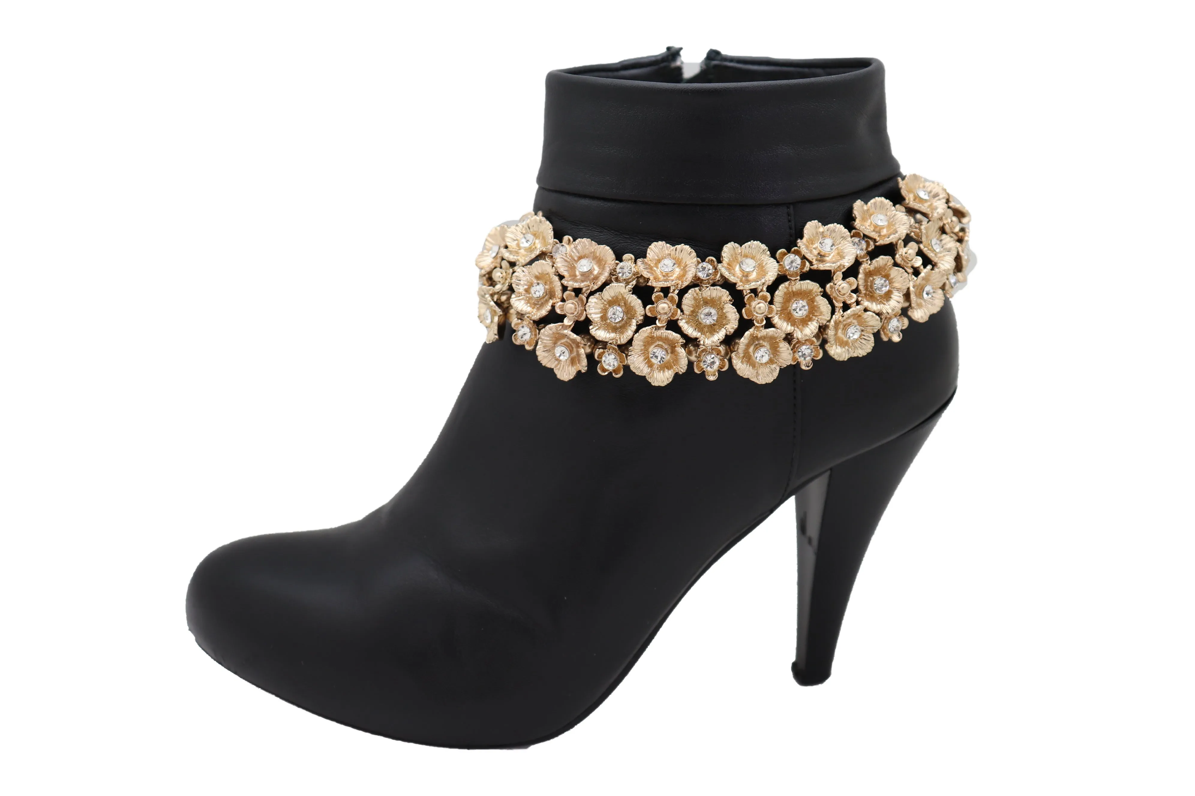 Gold Metal Chain Boot Bracelet Western Bling Flower Anklet Charm Bridal