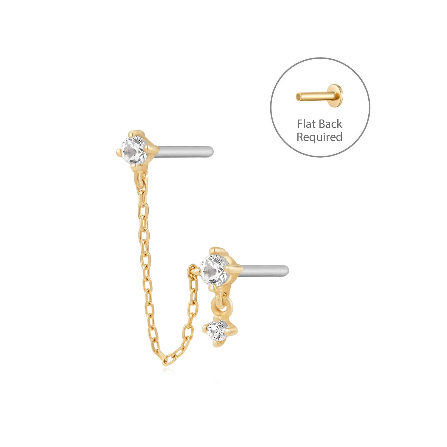 GRAMERCY | Dual White Sapphire Threadless Flatback Earring