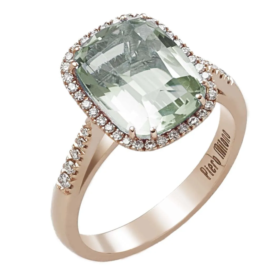 Green Amethyst and Diamond Ring