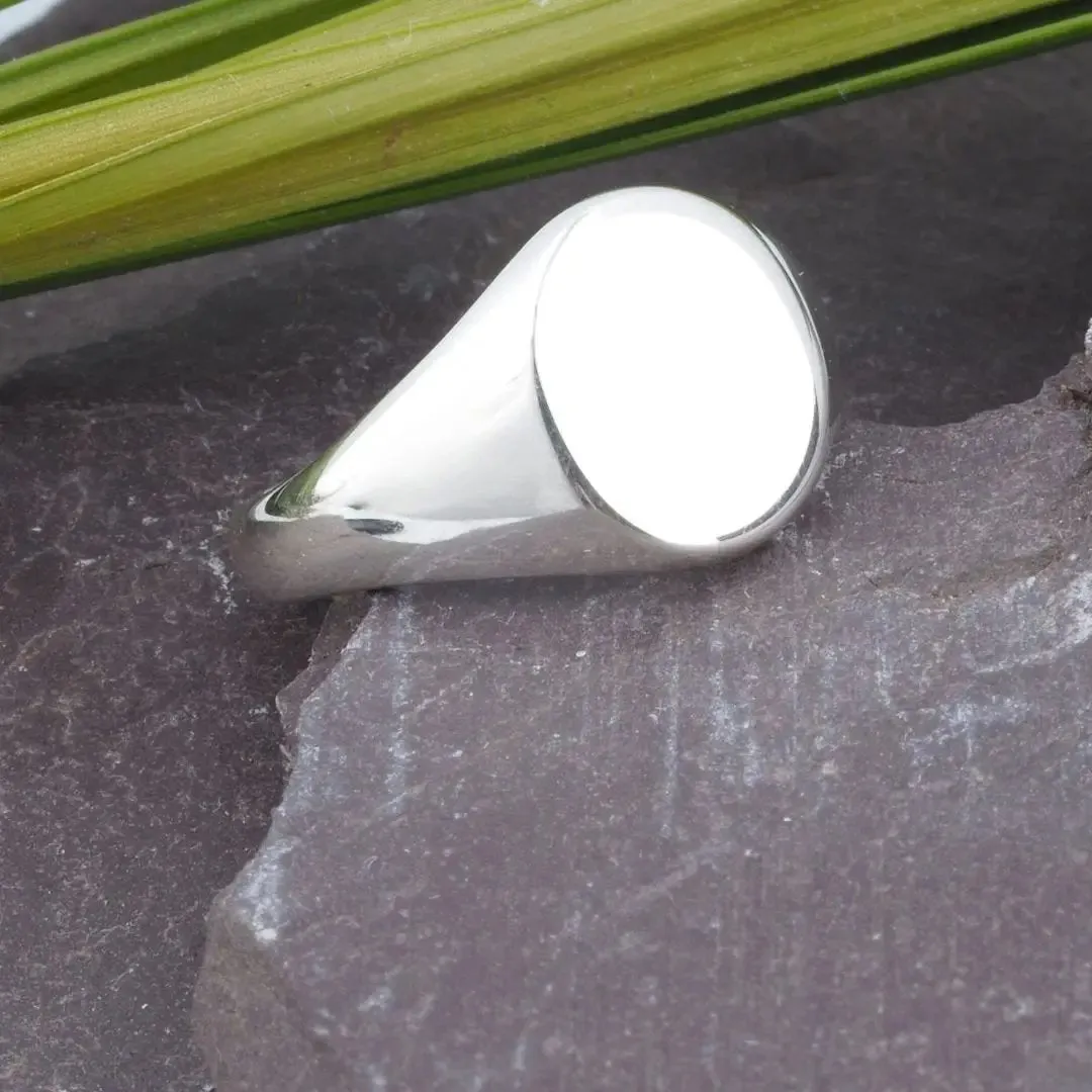 Hand Engraved Silver Oval 9 x 11 Signet Ring