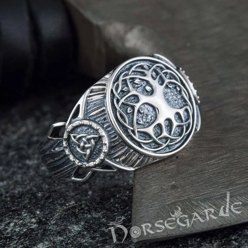 Handcrafted Yggdrasil Druid Signet Ring - Sterling Silver