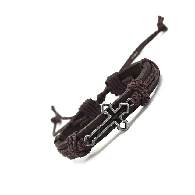 Hollow Cross Genuine Leather Bracelet