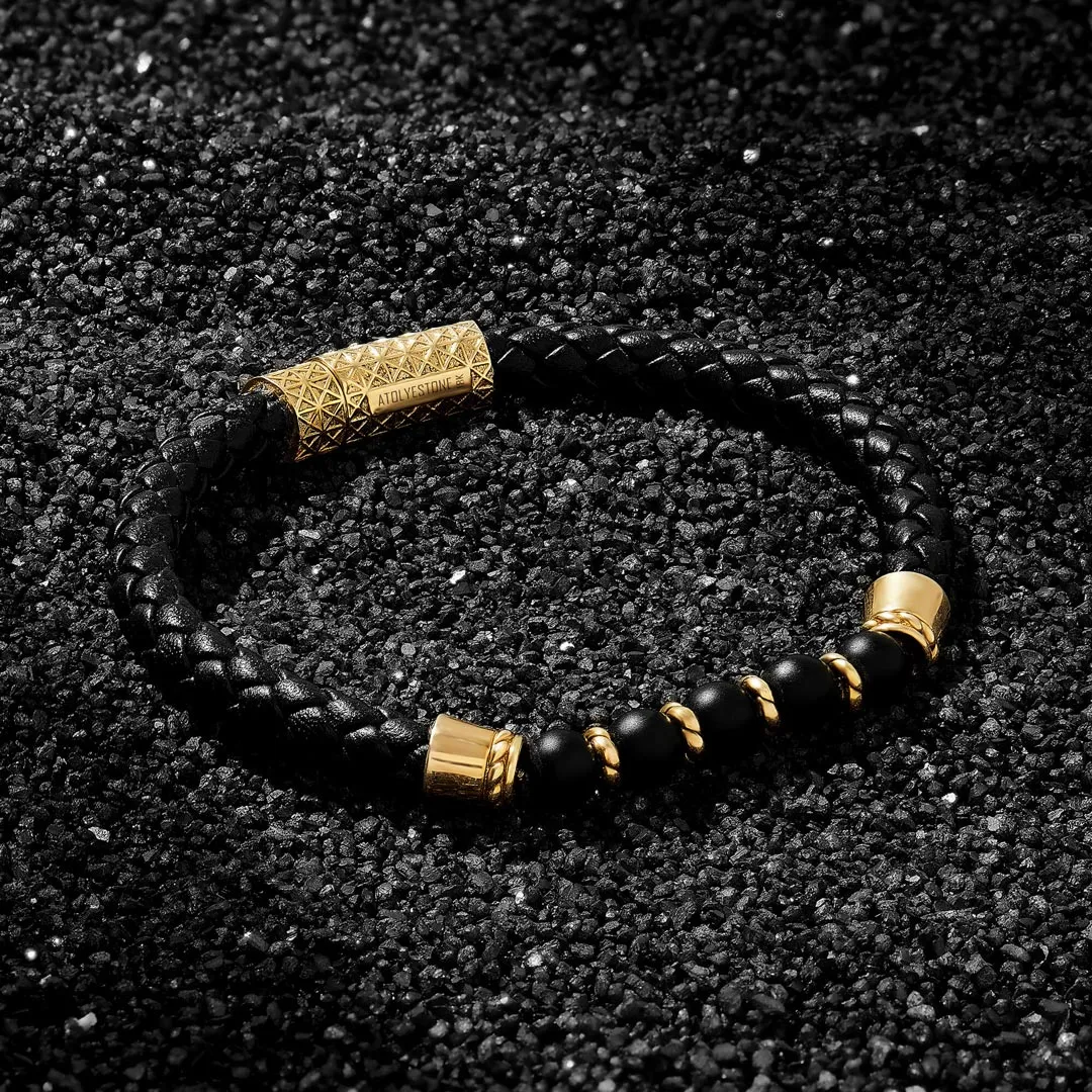 Leather Beaded Bracelet in Gold