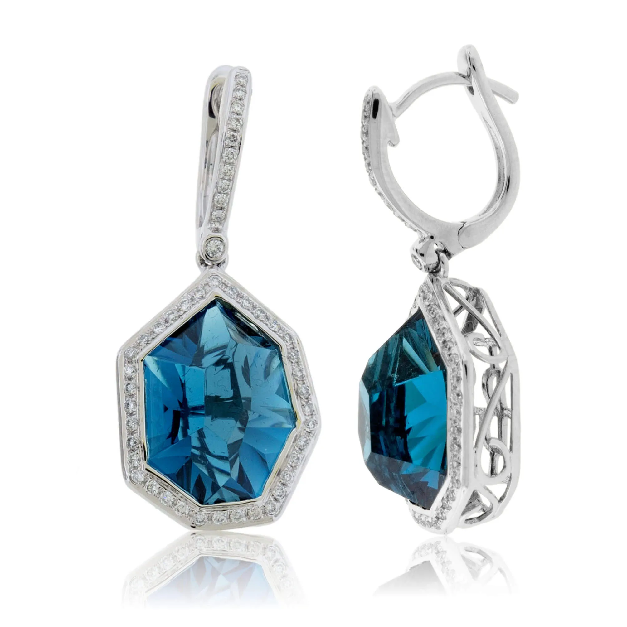 London Blue Topaz & Diamond Halo Earrings