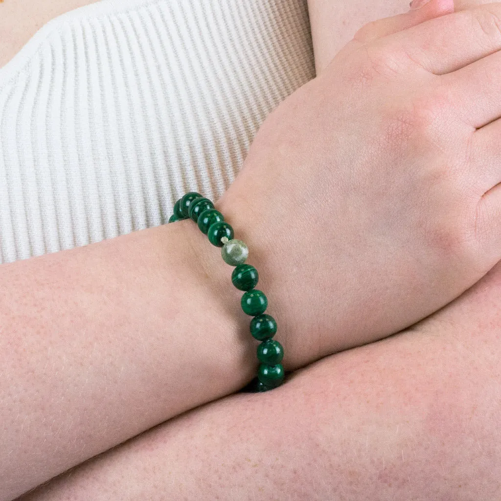 Malachite and Moss Agate Bead Bracelet