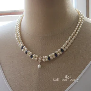 Maryvonne rhinestone pearl necklace gold cubic zirconia detailing - Rhinestone   pearl color options available