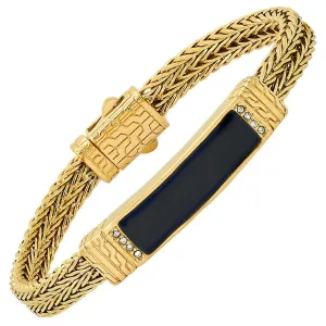 Men's 18K Gold Plated Stainless Steel and Simulated Black Onyx ID Bracelet