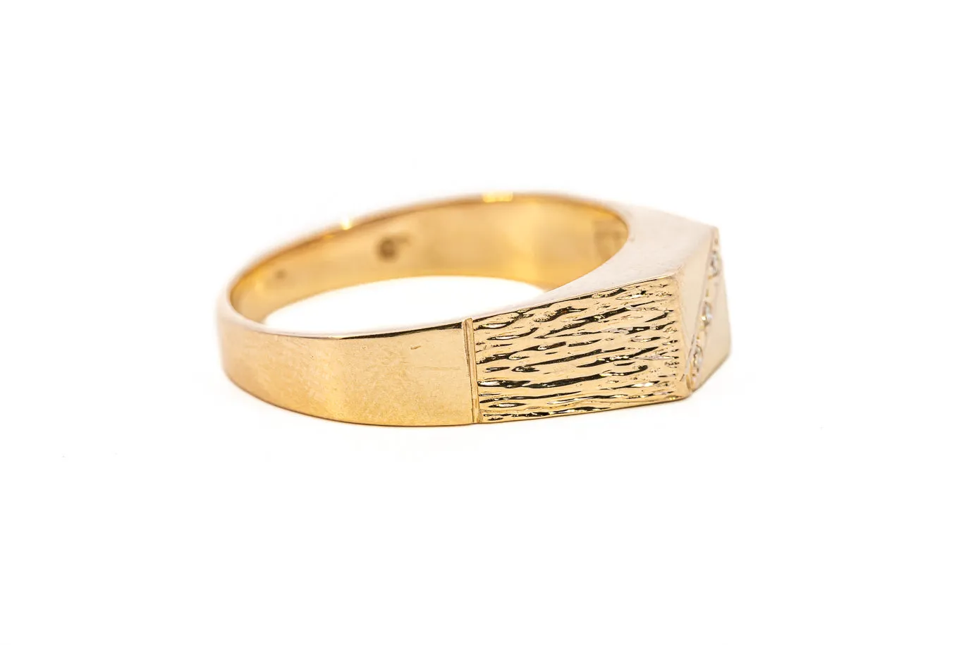 Men's Diamond Set Yellow Gold Signet Ring