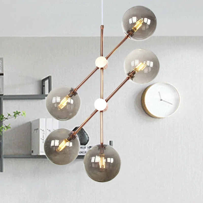 Modernist Amber/Smoke Gray Glass LED Chandelier Lamp with 5 Bulbs - Stylish Hanging Ceiling Lighting for Living Room