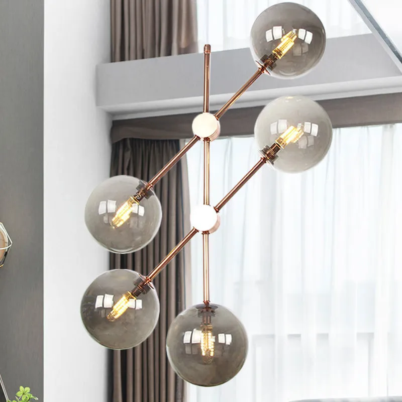 Modernist Amber/Smoke Gray Glass LED Chandelier Lamp with 5 Bulbs - Stylish Hanging Ceiling Lighting for Living Room