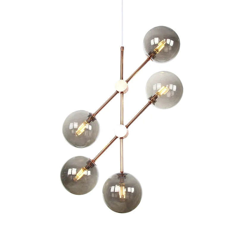 Modernist Amber/Smoke Gray Glass LED Chandelier Lamp with 5 Bulbs - Stylish Hanging Ceiling Lighting for Living Room