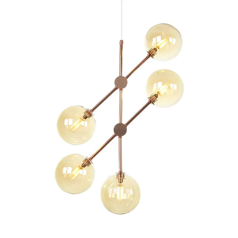 Modernist Amber/Smoke Gray Glass LED Chandelier Lamp with 5 Bulbs - Stylish Hanging Ceiling Lighting for Living Room