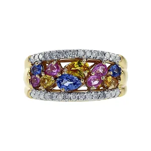 Multi Color Sapphire and Diamond Band Ring