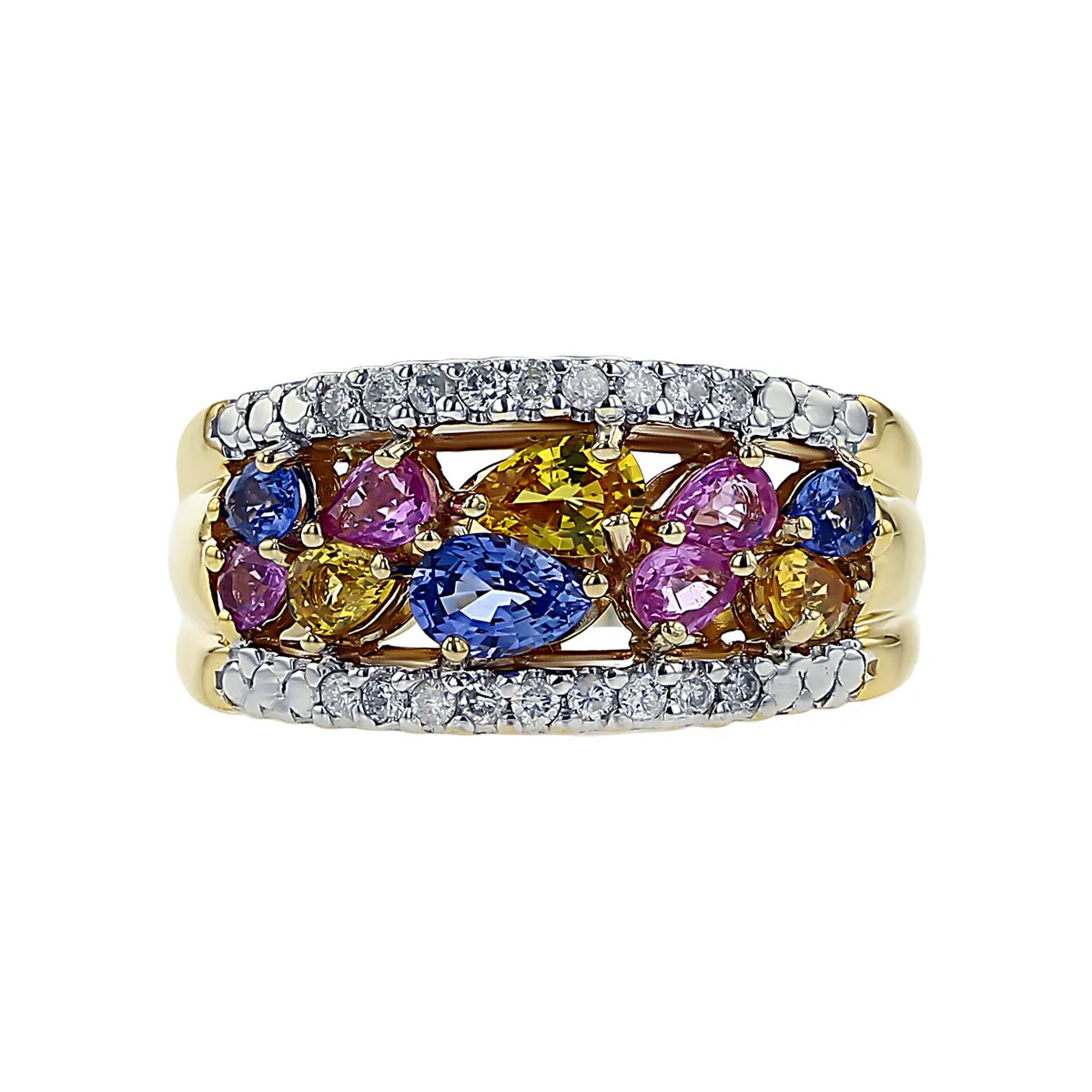 Multi Color Sapphire and Diamond Band Ring