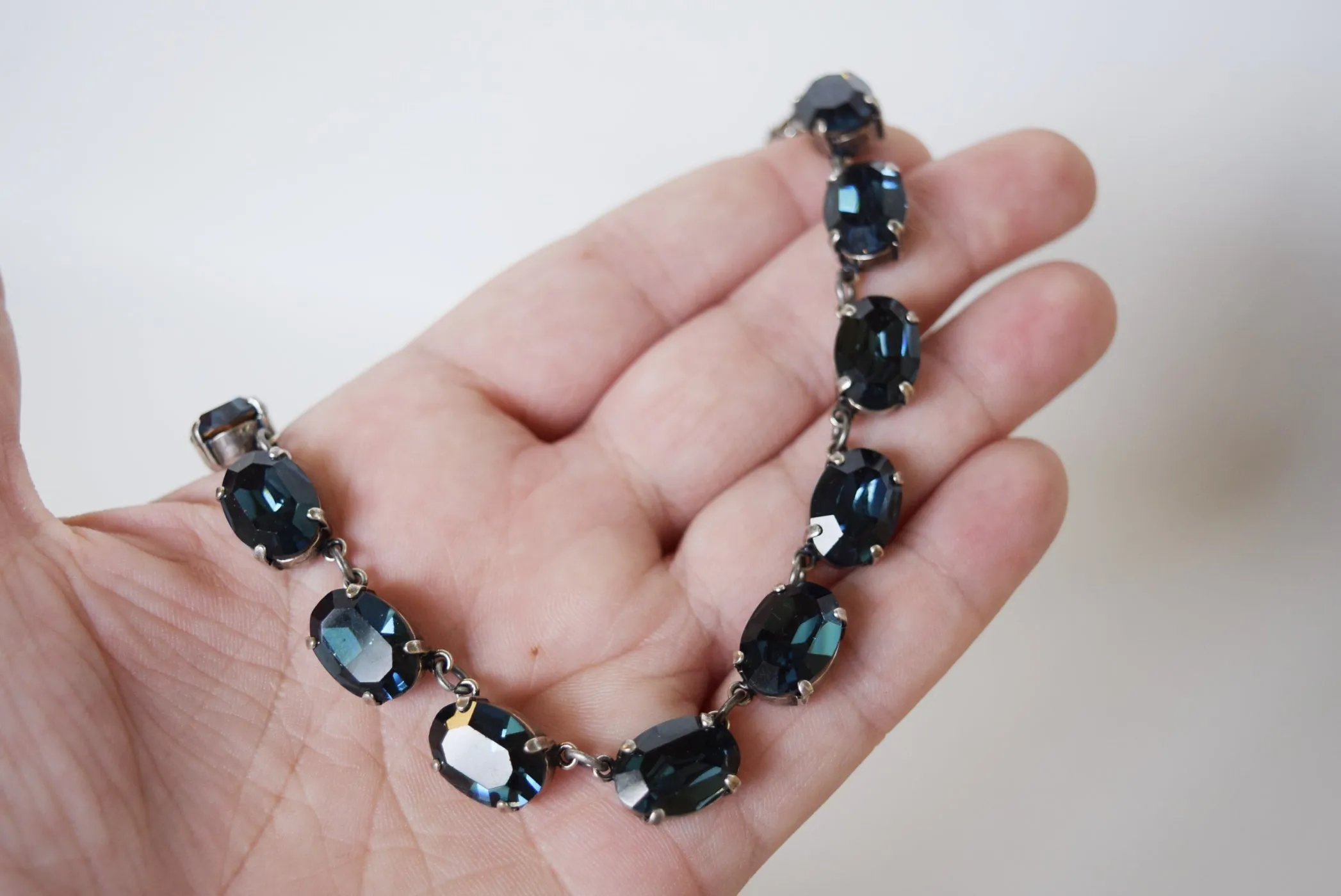 Navy Blue Swarovski Crystal Necklace - Medium Oval