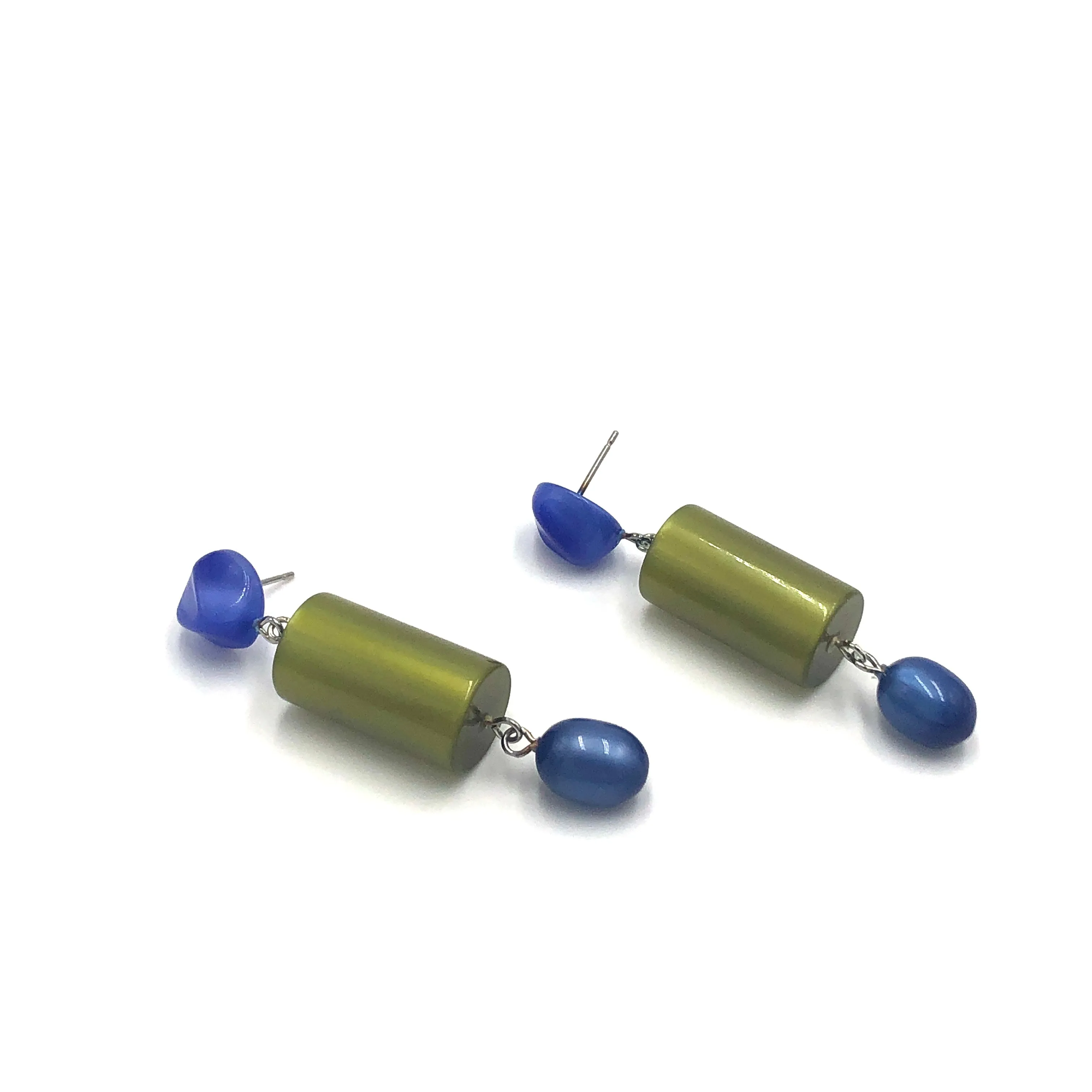 Olive & Sapphire Column Glow Statement Drop Earrings