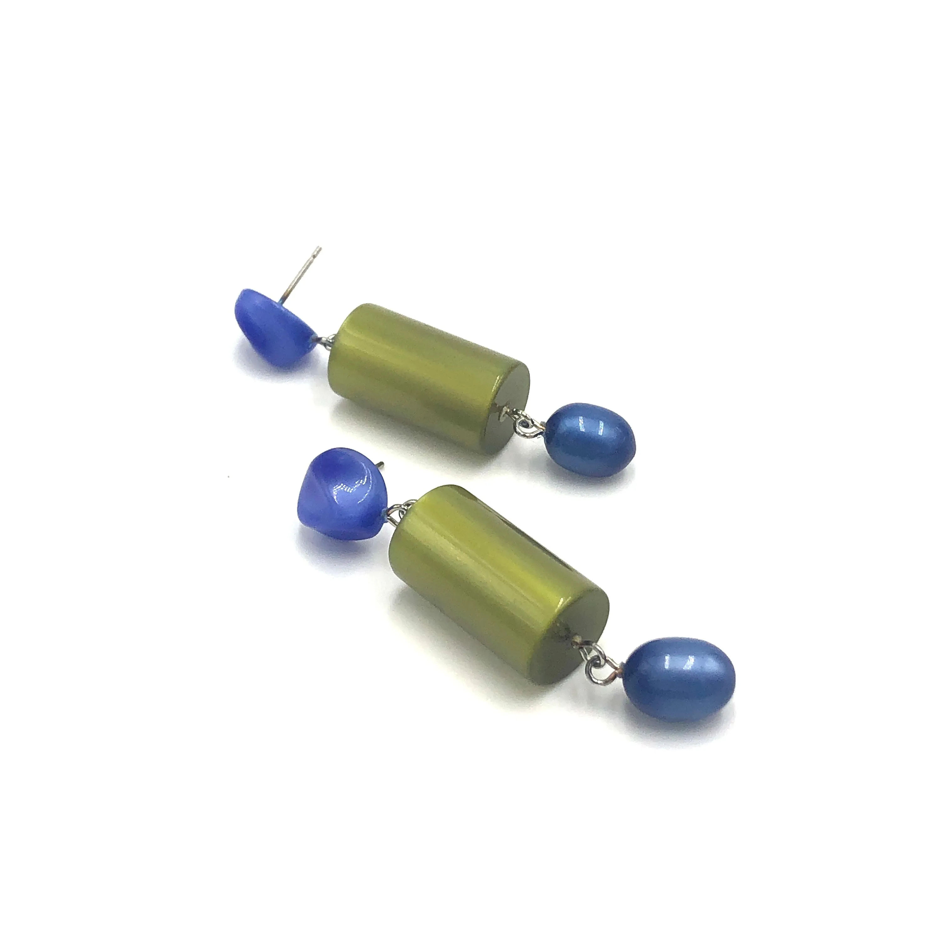 Olive & Sapphire Column Glow Statement Drop Earrings