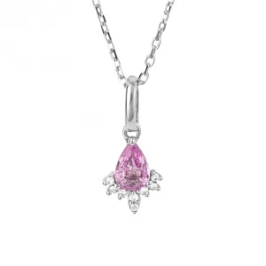 Pink Sapphire Teardrop Diamond 9ct White Gold Pendant GP1010P