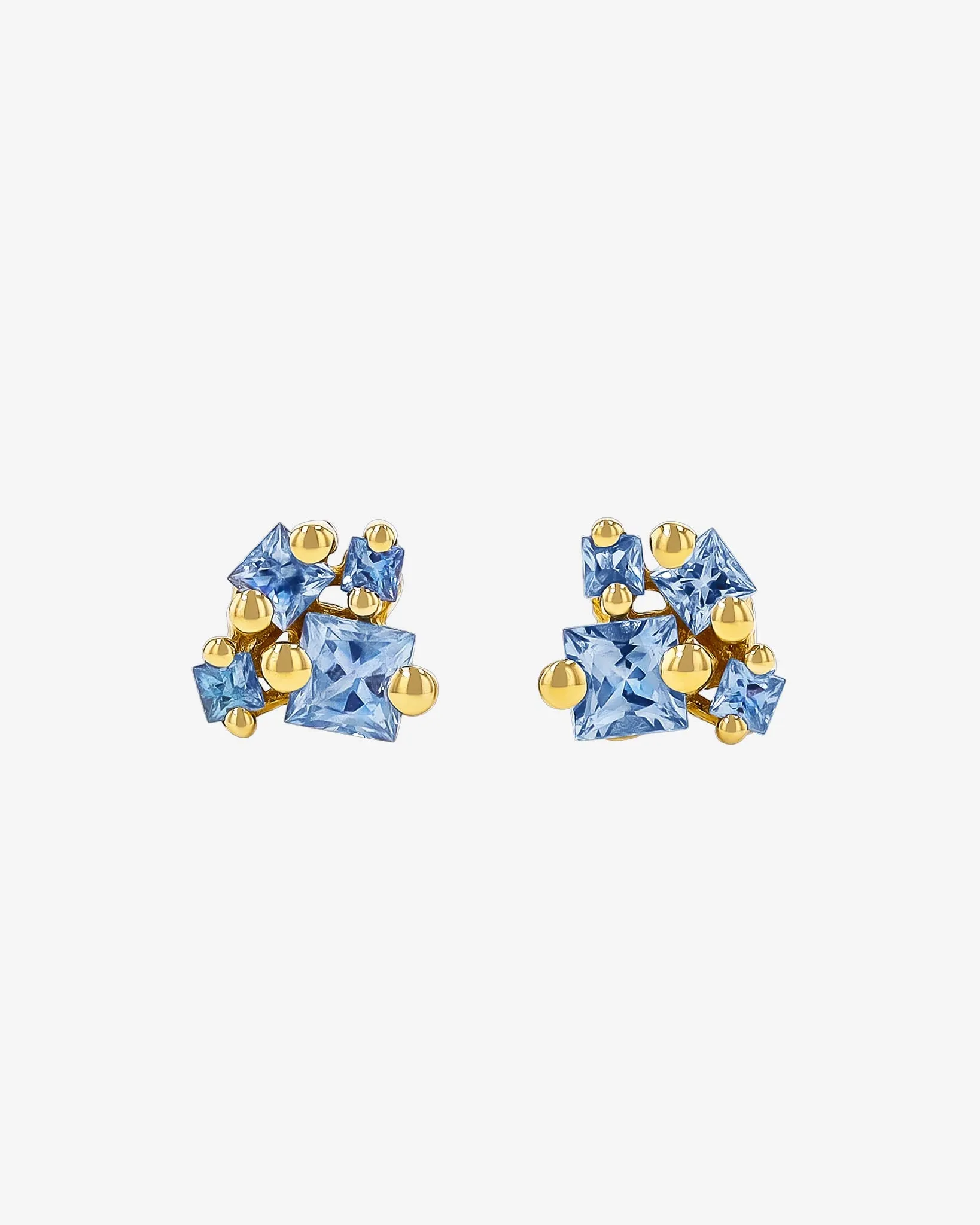 Princess Cluster Light Blue Sapphire Studs