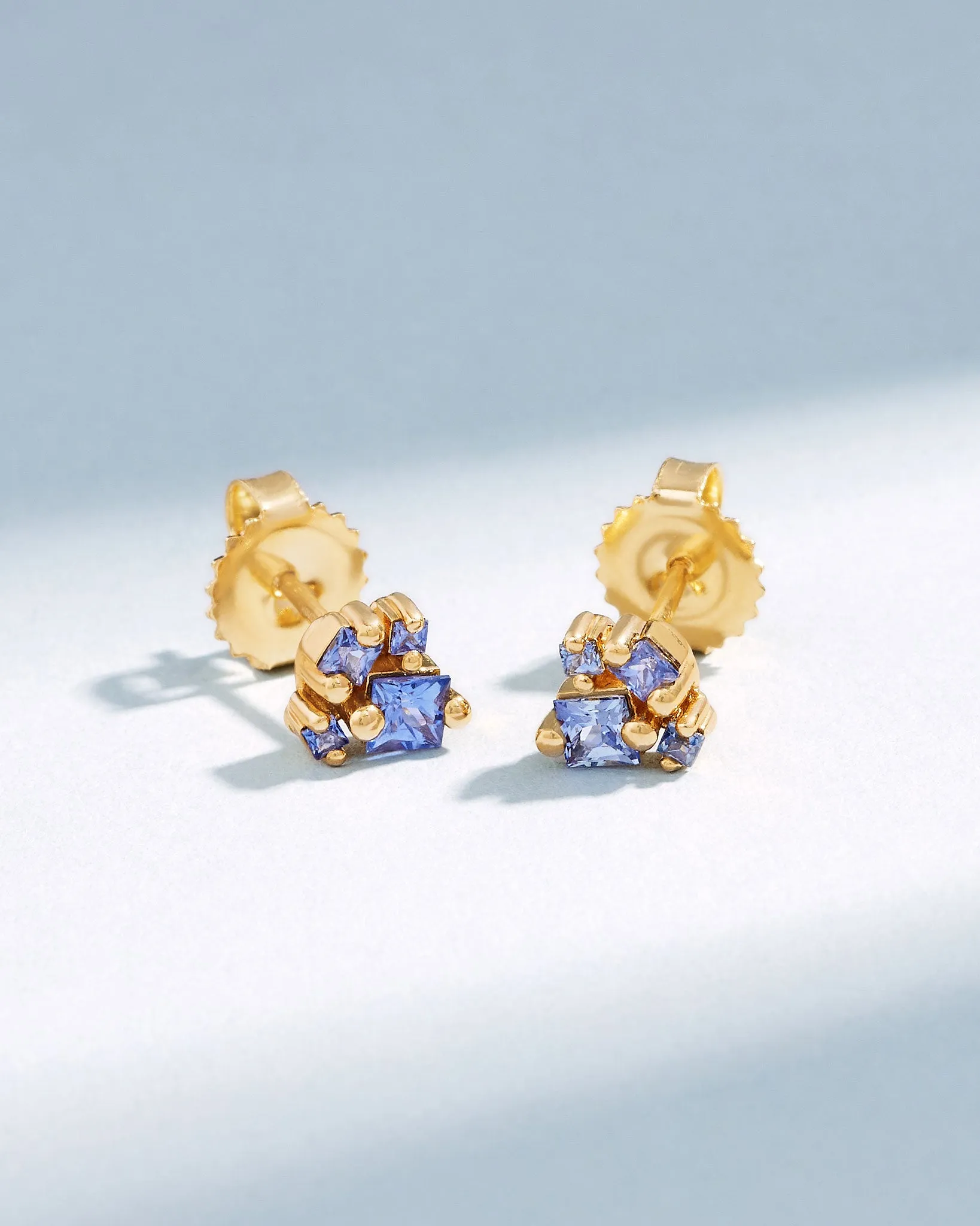 Princess Cluster Light Blue Sapphire Studs