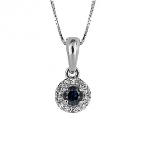 Round Blue Sapphire Diamond Surround White Gold Pendant GP2298L