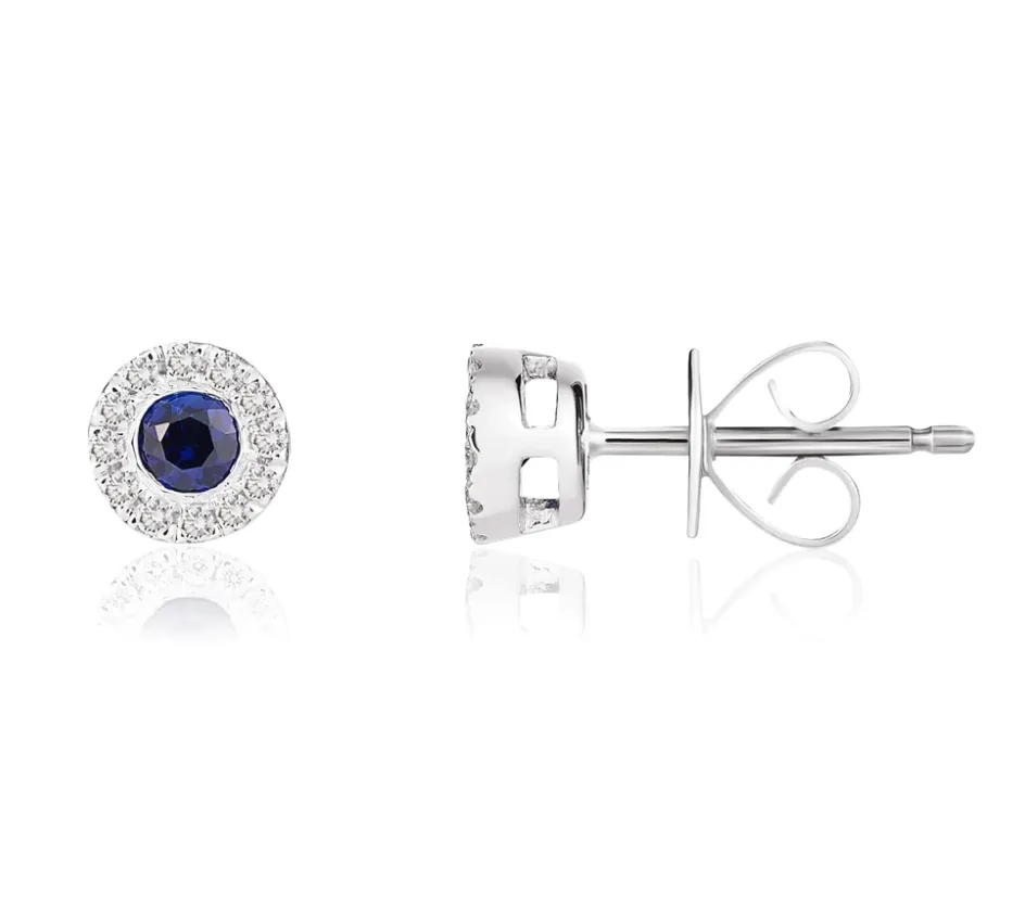 Round Sapphire and Diamond Stud Earrings