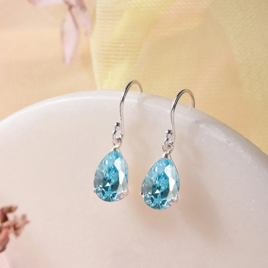 Sapphire Serenade Rhodium-Plated Blue CZ 925 Sterling Silver Drop Earrings