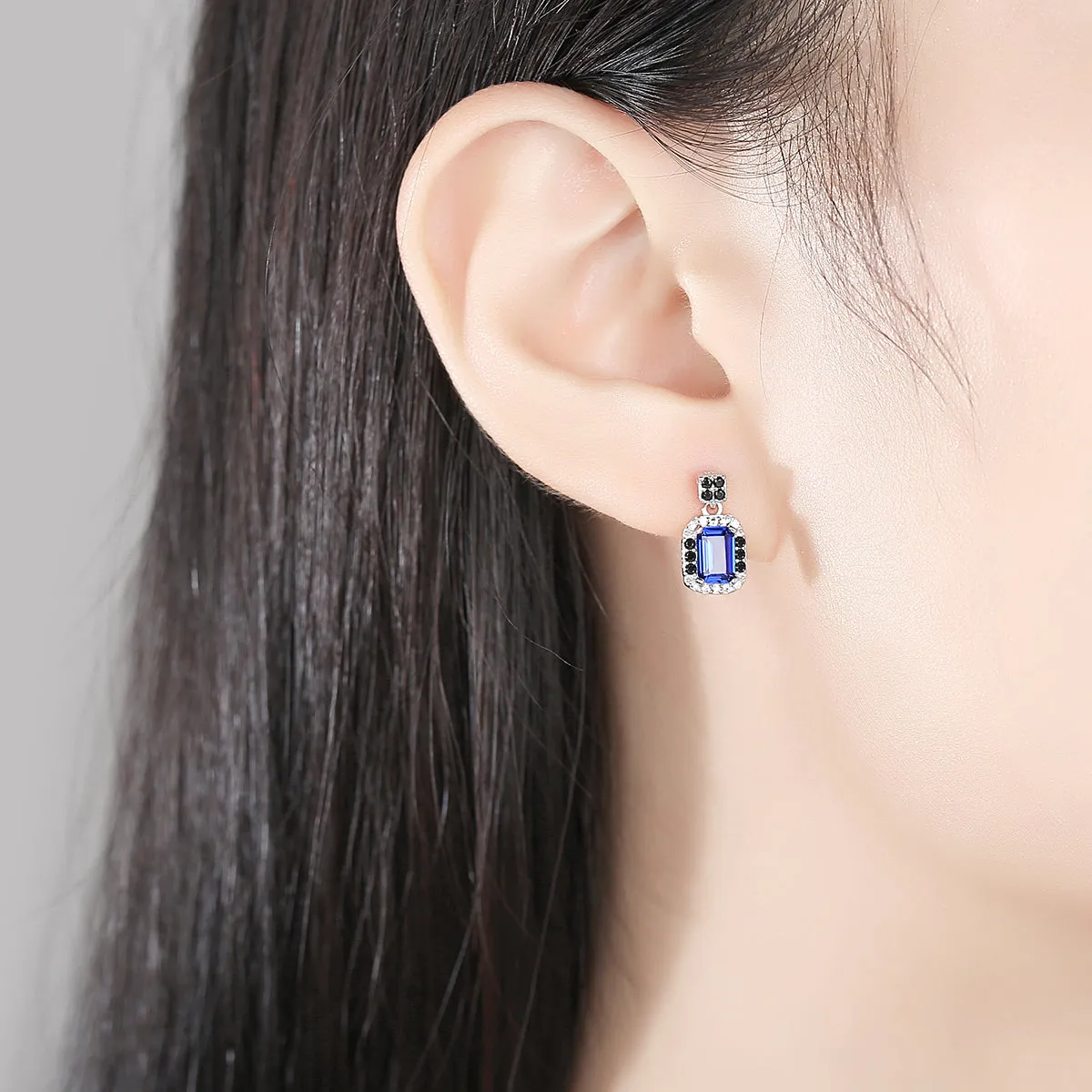 Sapphire Simulant Silver Earrings