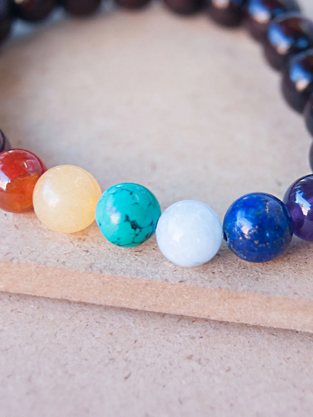 Seven Chakra Rose Wood Beaded Bracelet