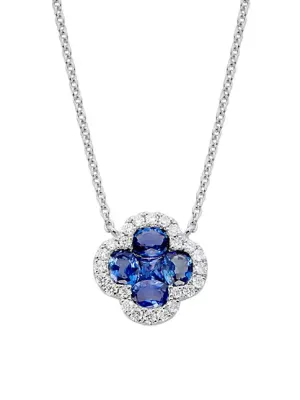 Shy Creation Diamond and Sapphire Clover Necklace