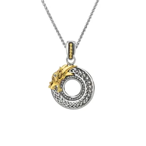 Silver and 10k Gold Dragon Pendant Small-White Sapphire