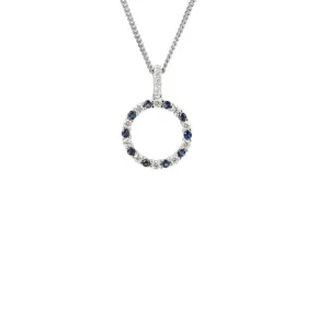 Silver blue sapphire and cubic zirconia hoop pendant