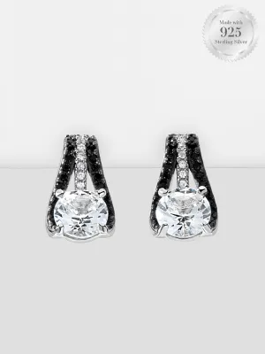 Solitaire Round Black & White Stud Earrings